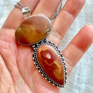 925 Vitality Stone Double Mookaite Jasper Necklace Pendant